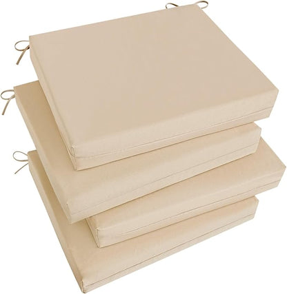 Basic Beyond Indoor/Outdoor Chair Cushions, Waterproof Patio Furniture Cushions - Square Corner Seat Cushions for Patio Furniture with Ties, 18.5"x16"x3", Beige, 4 Count (Pack of 1)