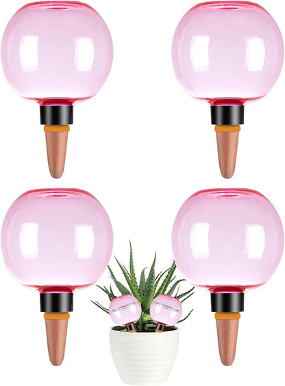 4 Pack Self Watering Globes 17oz Large Plant Watering Globes Top Fill, Self Water Planter Insert Indoor/Outdoor Plastic Water Bulbs Slow Release Terracotta for Plants, Pink