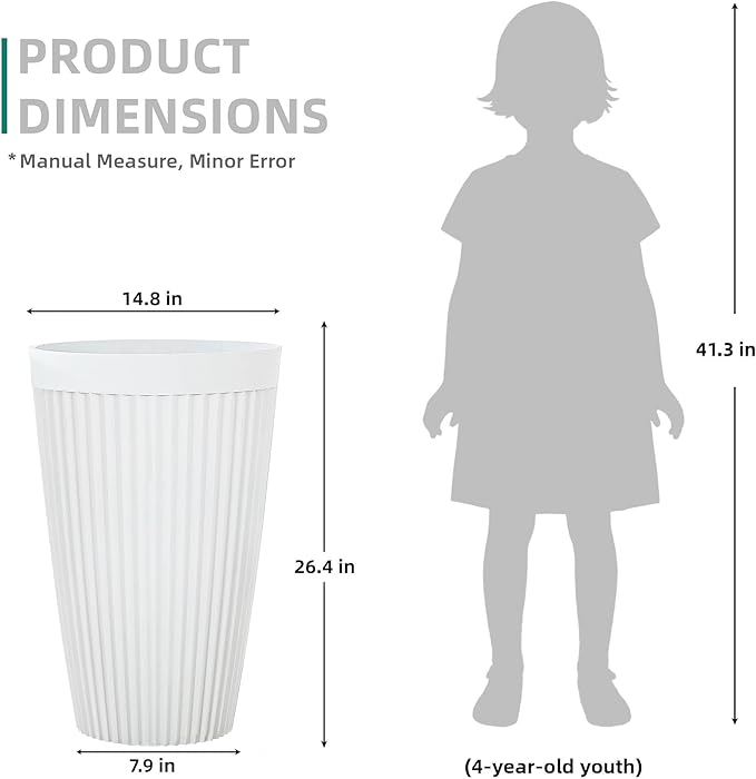 20" Tall Planters for Indoor Outdoor Plants (Set of 2), Cement-Look Large Flower Pots, High-Desity Resin Planters, UV-Protected Outdoor Pots for Garden, Balcony, Porch or Living Room Decor