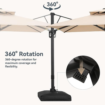 GREEN PARTY 10x13 ft Cantilever Patio Umbrella, Rectangle Offset Outdoor Umbrellas with 360° Rotation, 5-Year-Non-Fading Hanging Pool Umbrella for Garden Deck Poolside - Beige