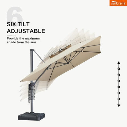 PURPLE LEAF Sunbrella Patio Umbrella 10' X 13' Outdoor Patio Rectangular Double Top Large Heavy Duty 360° Rotation Offset Umbrella for Outside Deck Backyard Garden Pool Spectrum Sand
