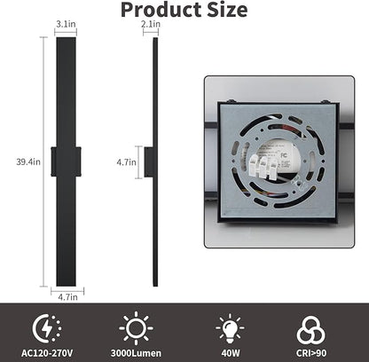 2 Pack LED Modern Outdoor Wall Lights Dimmable 3-Color Temperature 39.4in Exterior Lighting Fixtures IP65 Waterproof Outside Lights for House Hallway Garage Patio