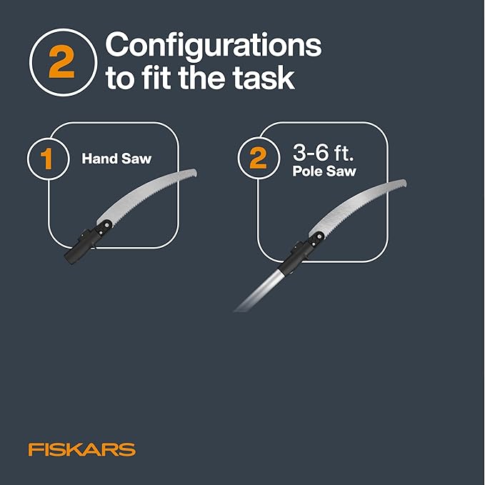 Fiskars XtendControl Extendable Tree Pruner (14 ft), Pole Saw, Adjustable Branch Trimmer with 15" X2 Hook Bill Saw, 3-6 ft & 4-8 ft Extension Poles, and Secure Locking System for Precision Cutting
