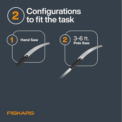 Fiskars XtendControl Extendable Tree Pruner (14 ft), Pole Saw, Adjustable Branch Trimmer with 15" X2 Hook Bill Saw, 3-6 ft & 4-8 ft Extension Poles, and Secure Locking System for Precision Cutting