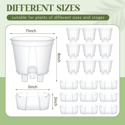 Wonderjune Self Watering Pots for Indoor Plants with Deep Reservoir and High Drainage Holes for Outdoor Plants and Flowers, Bare Root Planter(7.09'',Clear,9 Pcs)
