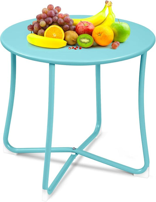 AMAGABELI GARDEN & HOME Metal Patio Side Table 18” x 18” Heavy Duty Weather Resistant Anti-Rust Outdoor End Table, Small Steel Round Coffee/Snack Porch Table Table for Balcony Yard Lawn, Mint Green