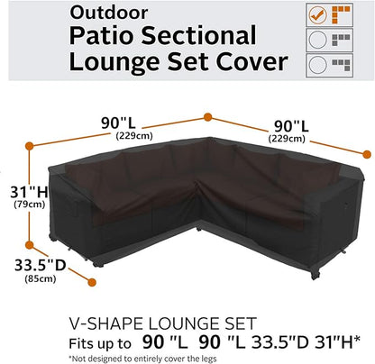 Upgraded Patio Furniture Covers, Waterproof Outdoor Sectional Cover, 600D PU Outdoor Furniture Sofa Covers 90" x 90" V Shape Oudoor Couch Cover, L-Shaped Lawn Outside Protector - Midnight Black