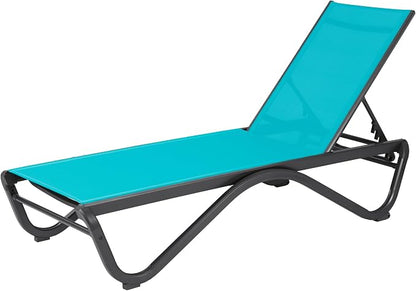 Kozyard Outdoor Chaise Lounge Chair, All Aluminum Frame and Textilene Fabric, Fully Flat Adjustable Reclining Patio Lounger for Poolside, Sunbathing & Backyard, (Aqua)