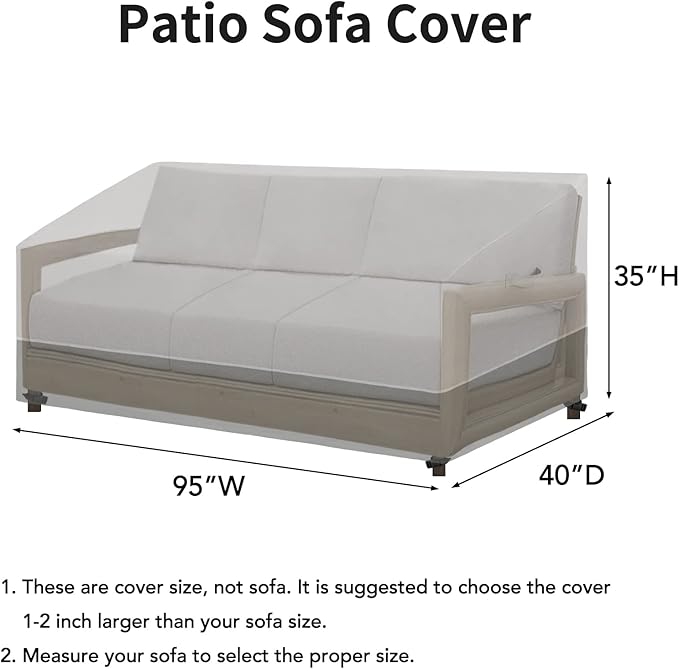 Easy-Going Patio Sofa UV Resistant Outdoor Couch Bicolor 3-Seater Bench Waterproof Furniture Cover with Reflective Hemming (95Wx40Dx35H inch, Gray/Dark Gray)