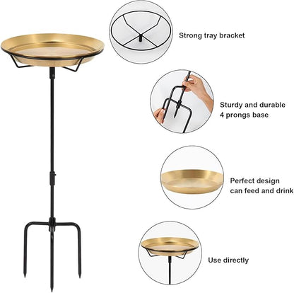HRAYLTOP Standing Bird Bath Bird Feeder Bowl with 29.1 inch Iron Stand - Detachable Outdoor Decor for Garden Backyard Patio and Deck - Perfect for Attracting Birds