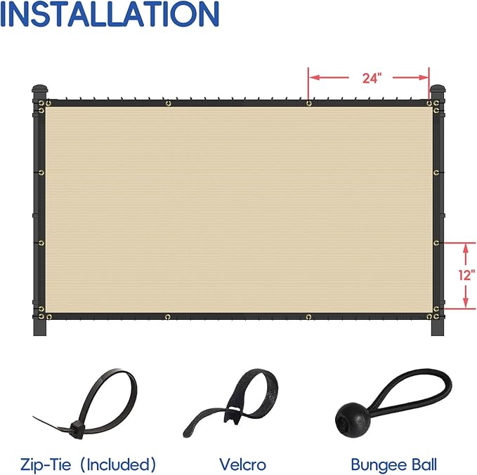 4'x92' Privacy Fence Screen Net Fencing 90% Privacy Blockage Windscreen Fence Cover with Copper Grommet for Patio Backyard Garden Swimming Pool, Zip Ties Included, Beige