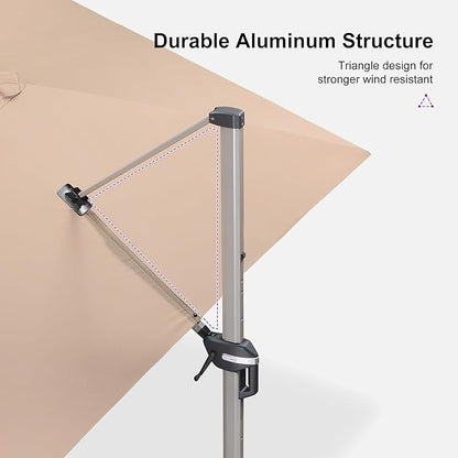 PURPLE LEAF Patio Umbrella with Base Included, 10‘×13’ Outdoor Aluminum Cantilever Umbrella with 360° Rotation, Aluminum Large Offset Umbrella for Outdoor Garden Pool, Taupe