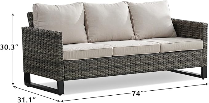 Rilyson Wicker Outdoor Couch Patio Sofa - 3 Seater Rattan Outdoor Patio Couch with Waterproof Wicker,Comfortable Cushions and Sturdy Metal Frame for Outside Porch Deck Backyard(Mixed Grey/Beige)