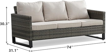 Rilyson Wicker Outdoor Couch Patio Sofa - 3 Seater Rattan Outdoor Patio Couch with Waterproof Wicker,Comfortable Cushions and Sturdy Metal Frame for Outside Porch Deck Backyard(Mixed Grey/Beige)