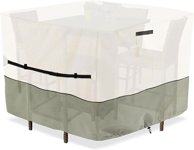 Square Patio Furniture Cover for 5-Piece Bar Height Patio Dining Set Covers,100% Waterproof Outdoor 66 Inch Square High Wicker Bar Table and Chairs Cover, Beige