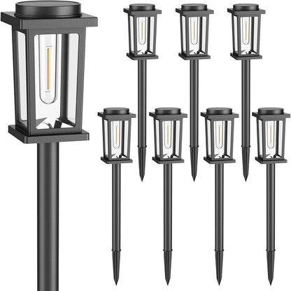 Melunar Solar Pathway Lights Outdoor, 8 Pack Solar Powered Garden Lights Waterproof, Auto On/Off Outdoor Landscape Lights for Patio, Walkway, Driveway, Lawn, Pool Decor. (Cold White)