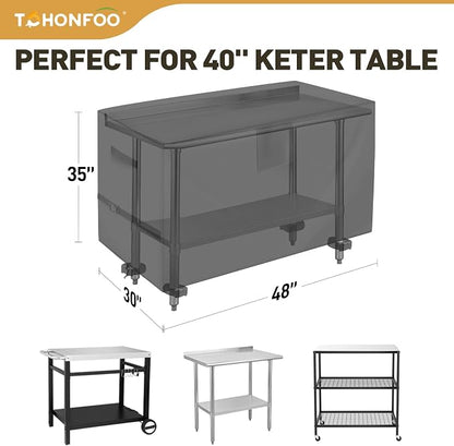 Outdoor Prep Table Cover, 600D Waterproof Patio BBQ Table Cover, Suitable for Outdoor Dining Table, Stainless Steel Metal Grill Table, BBQ Grill Cart, 48" L x 30" W x 35" H