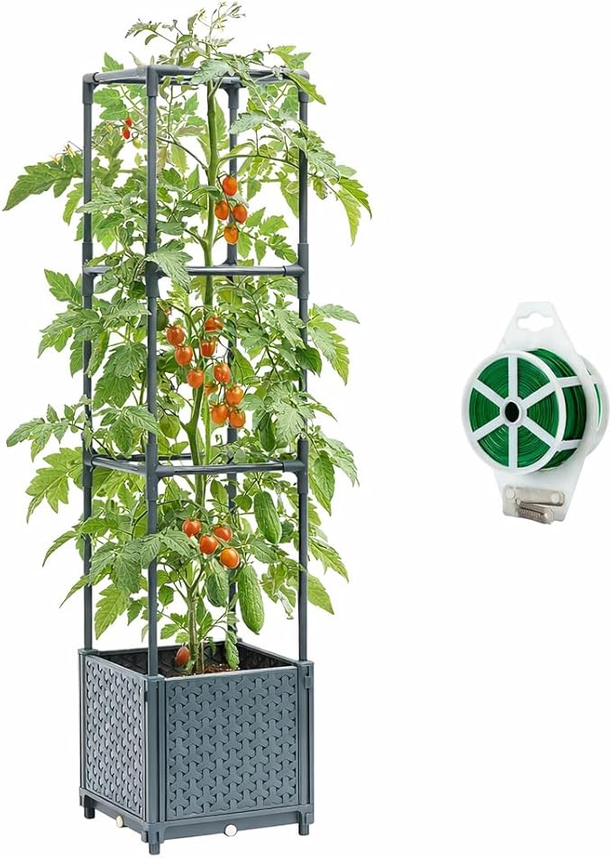 Raised Garden Bed with Tomato Planter Cage, 41.3" Trellis Planter Boxes for Outdoor Patio Greenhouse Gardening Climbing Vegetables