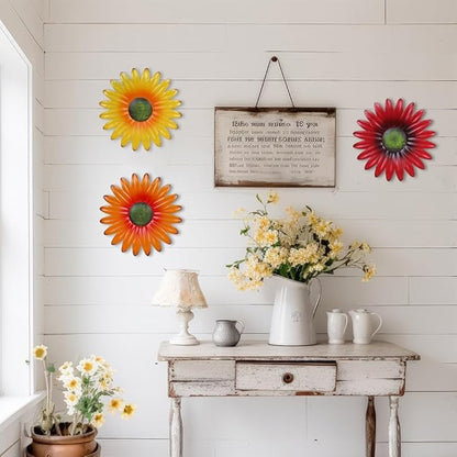 hogardeck Metal Flower Wall Decor - 3 Pcs 9" Outdoor Wall Art Backyard Decorations Hanging for Kitchen, Living Room, Bathroom, Garden
