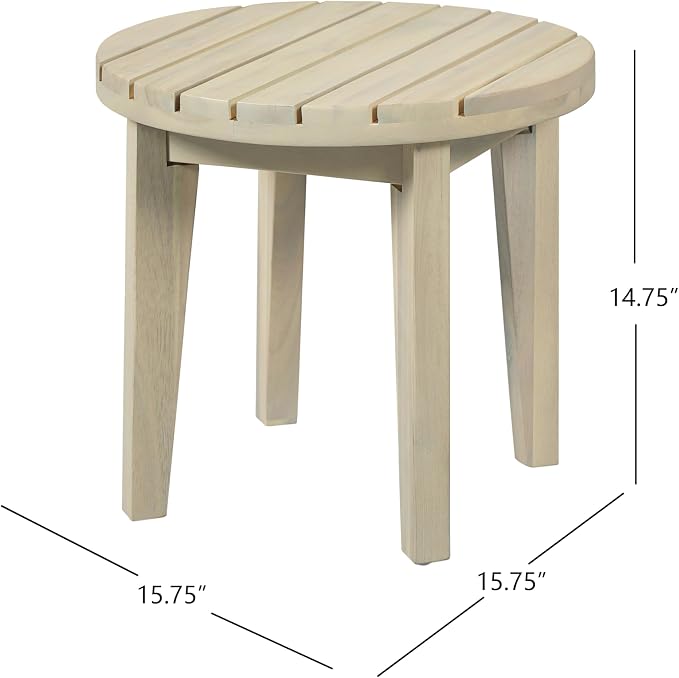 Christopher Knight Home Parker Acacia Wood Outdoor Coffee Table, Small Side Table for Patio Furniture Set, Solid Wood Round End Table for Patio/Deck/Garden, Light White