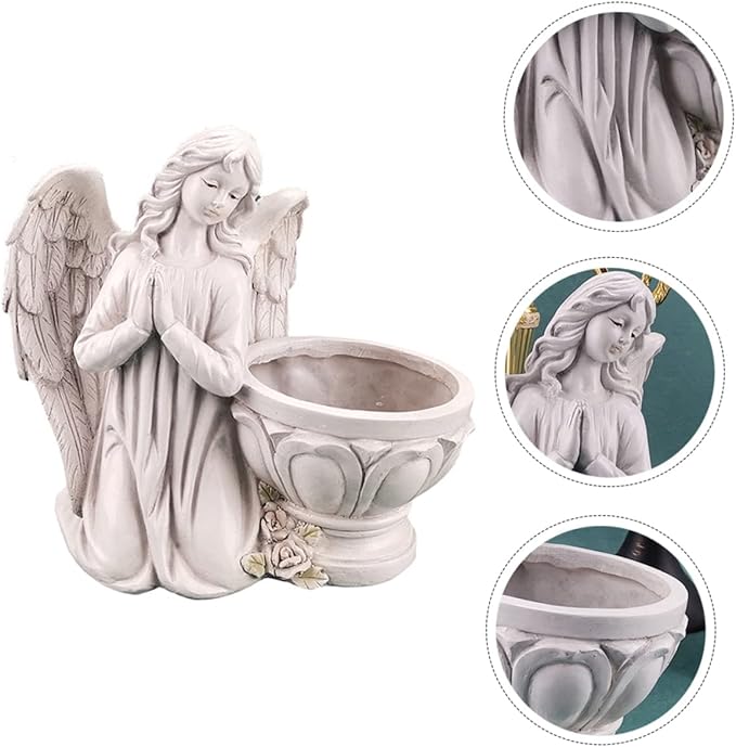 Unomor 1Pc Resin Angel Flowerpot Home Decor Chic Succulent Planter Figurine and Stable Decorative Supply for Indoor and Outdoor Unique Angel Design for Planting and Garden