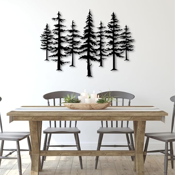 Yemwot Pine Tree Metal Wall Art, Big Pine Trees Metal Wall Art, Nature and Forest Decor, Nature Lover Gift (25"x 18"| 66x48cm, White)