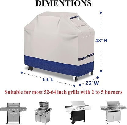 Grill Cover for Outdoor Grill 600D Heavy Duty 64Inch Waterproof,UV & Fade Resistant,BBQ Cover with Adjustable Straps,BBQ Grill Cover for Weber,Blackstone,Charbroil etc,Blue with Print