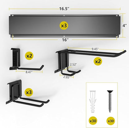 49.5" Garage Tool Organizer Wall Mount, 500lbs Tool Storage Organizer with Adjustable Sliding Hooks, Heavy Duty & Anti-Rust Garden Tools Storage Rack for Hanging Rake Broom/Mower/Snowboard