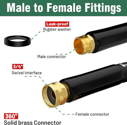 Short Garden Hose 10 ft x 5/8 in Male to Female Heavy Duty Small Water Hose Extend Connector, Lightweight Rubber Hybrid Leader Hose, Leak-Free Connections, BT10B, Black