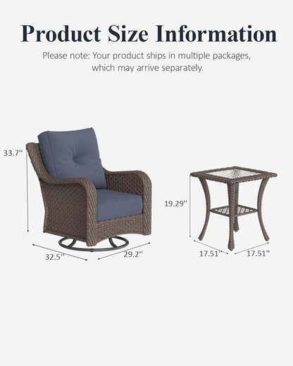 LayinSun 6 Piece Wicker Outdoor Furniture Set with 6-inch Comfy Cushions, High Back Patio Furniture Set with Swivel Rocking Chairs and Side Table