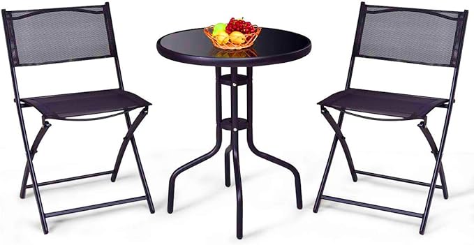 S AFSTAR 3-Piece Bistro Set for Outdoor Yard Garden Park, Round Table with 2 Folding Chairs Patio Furniture Set (Dark Dark Gray)