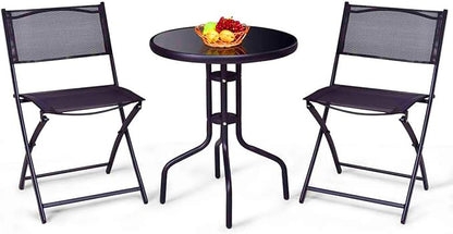 S AFSTAR 3-Piece Bistro Set for Outdoor Yard Garden Park, Round Table with 2 Folding Chairs Patio Furniture Set (Dark Dark Gray)