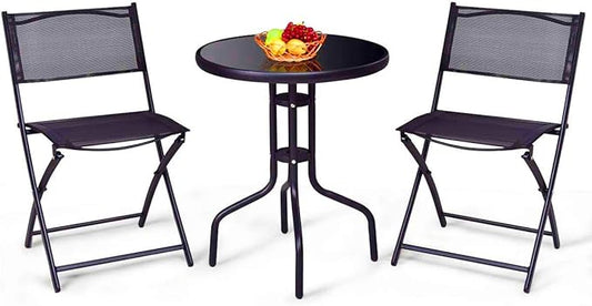 S AFSTAR 3-Piece Bistro Set for Outdoor Yard Garden Park, Round Table with 2 Folding Chairs Patio Furniture Set (Dark Dark Gray)