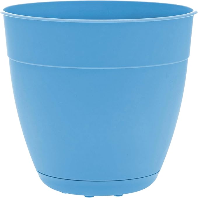 Bloem Dayton 8" Ocean Blue Recyled Plastic Planter Pot with Drainage Holes and Removable Saucer for Indoor and Outdoor Gardening