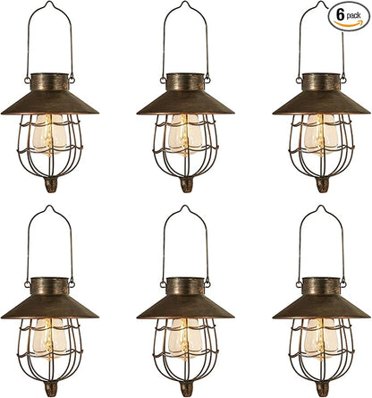 YAKii 6 Pack Solar Lantern Hanging Waterproof Outdoor Metal Solar Lamp with Warm White Light Decorate for Yard Garden Pathway Patio Porch (Antique Copper)