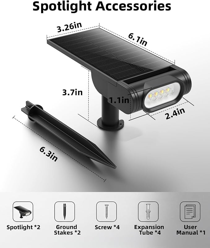 EZVALO Solar Spot Lights Outdoor IP67 Waterproof, Adjustable Solar Landscape Lights, 3 Lighting Modes Solar Spotlights for Outside Yard Garden Plant Trees Pathway Flag (Warm White-2Pack)
