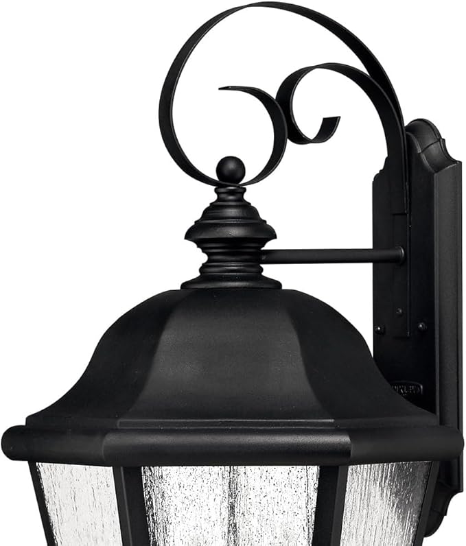 Hinkley Edgewater Large Wall Mount Outdoor Lantern - Aluminum, Clear Seedy Glass, Traditional - Black Finish