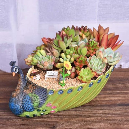 Gonetre Handmade Vintage Resin Peacock Succulent Planter Pot Decorative Cactus Flower Pot Container for Plants