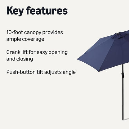 Amazon Basics Patio Umbrella, Crank Lift and Push Button Tilt, 10 Foot, Navy