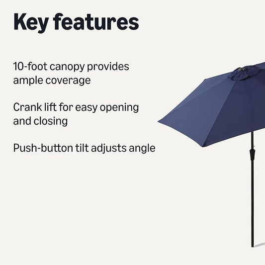 Amazon Basics Patio Umbrella, Crank Lift and Push Button Tilt, 10 Foot, Navy