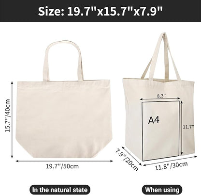 Segarty Blank Tote Canvas Bag with Zipper, 3pcs 19.7x15.7 inch Bags with Handles, 12oz Heavy Duty Reusable Washable Grocery Shopping Bags Plain Bags for Teacher DIY Art Craft Paint Embroidery