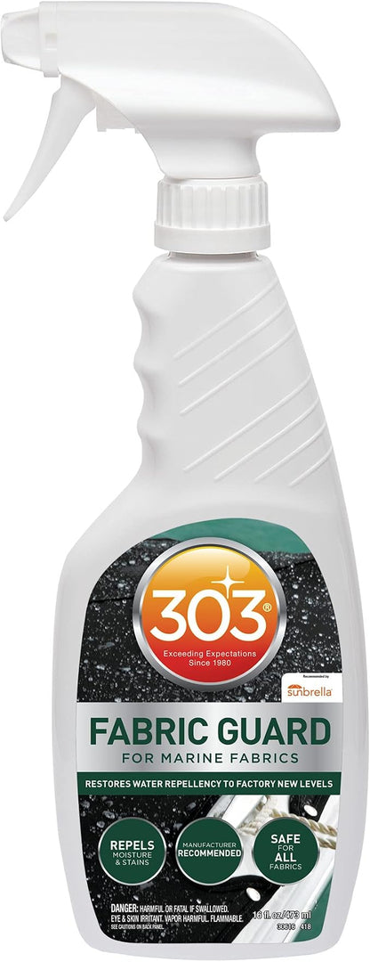 303 Marine Fabric Guard for Boat Covers & Canvas, 16 oz | Restores water and stain resistance on boat covers, canvas, and marine fabrics.