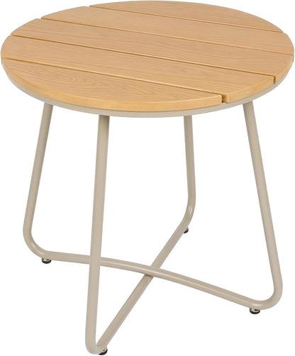 danpinera Outdoor Side Tables, HDPS Patio Table with Metal Legs, 18 Inch Outdoor Small Round Table for Garden, Backyard, Porch, Deck, Balcony, Poolside, Natural