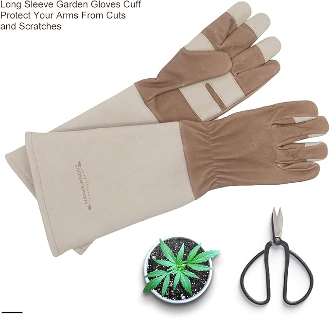 HLDD HANDLANDY Long Gardening Gloves for Women Men - Leather Rose Pruning Gloves Thorn Proof - Breathable Working Glove