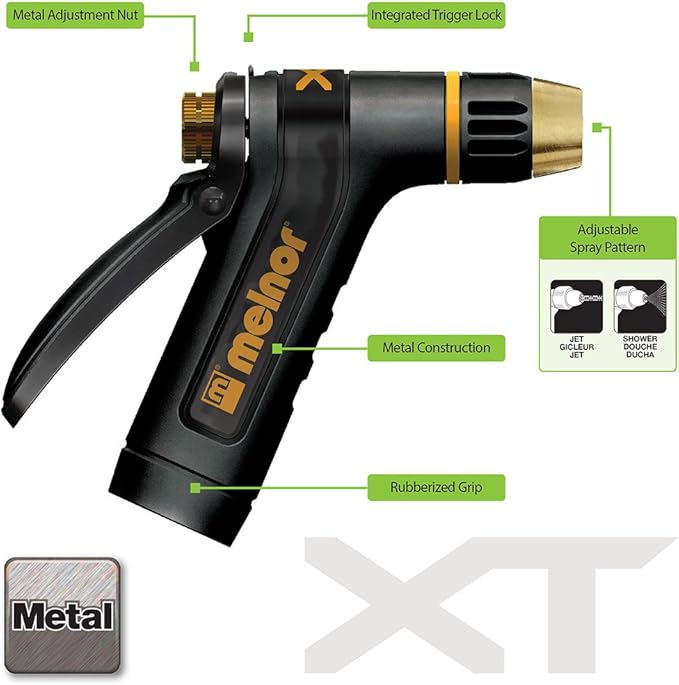 Melnor 65084-AMZ XT Metal Rear Trigger Nozzle with QuickConnect Product Adapter Set, Adjustable Tip