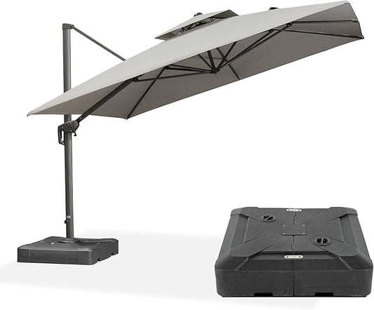 PURPLE LEAF Cantilever Patio Umbrella Outdoor Aluminum Offset Square Umbrella Windproof Heavy Duty Hanging Outside Umbrella for Deck Pool Garden