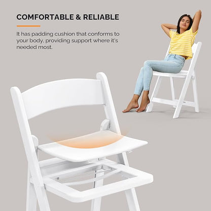 VINGLI Resin Folding Chairs with Cushion, Foldable Plastic Chair with Comfortable Padded Seats, Perfect for Event Party Indoor Outdoor, White, 1 PC