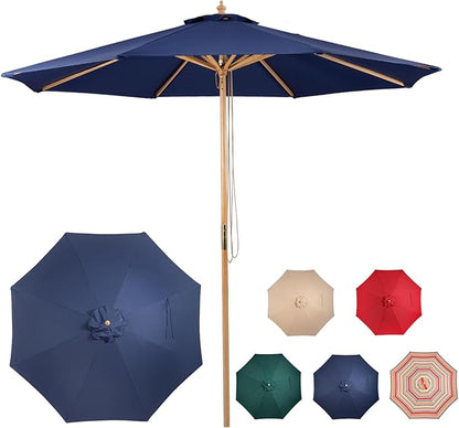 9FT Table Patio Outdoor Umbrella Market Round Umbrella with Pulley Lift Windproof & Waterproof, 8 Ribs with Polyester Cover for Garden, Deck, Pool, lawn, Backyard