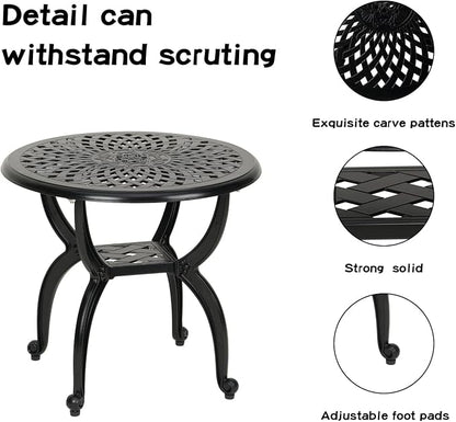 YKSY&YKSY Jardin DE Centennial Cast Aluminum Side/End Table, Anti-Rust Coffee Bistro Table for Outdoor, Patio, Indoor, Garden, Porch, Balcony (Round Black) 1