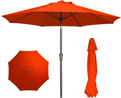 PatioKingdom 9FT Patio Outdoor Umbrella-UPF 50+ Sun Shade with Wind Vent, Push-Button Tilt & Smooth Crank Lift, Rust-Resistant Fiberglass Frame for Garden, Backyard,Yard (Orange, 9FT)